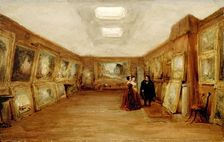 Interior of Turner's Gallery: the Artist showing his Works, post 1851. Artist: George Jones