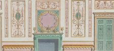 Interior Ornamented Wall with Doors and Fireplace, nos. 344-350..., March 20, 1785. Creator: Michelangelo Pergolesi