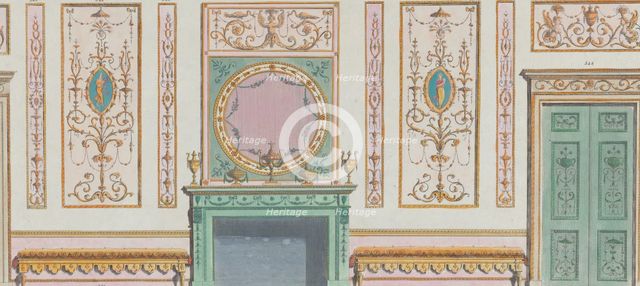 Interior Ornamented Wall with Doors and Fireplace, nos. 344-350..., March 20, 1785. Creator: Michelangelo Pergolesi.