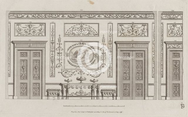 Interior Ornamented Wall with Doors, nos. 228-239 ("Designs for Various Ornaments..., July 17, 1791. Creator: Michelangelo Pergolesi.