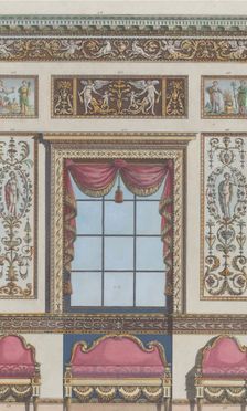 Interior Ornamented Wall with Window and Furniture, nos. 411-424..., February 15, 1792. Creator: Michelangelo Pergolesi