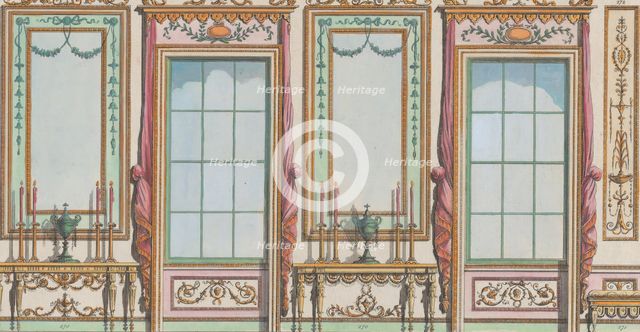 Interior Ornamented Wall with Windows and Pier-Glasses, nos. 267-273..., February 27, 1784. Creator: Michelangelo Pergolesi.