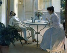 Interior outdoors 1892 (detail), oil by Ramón Casas
