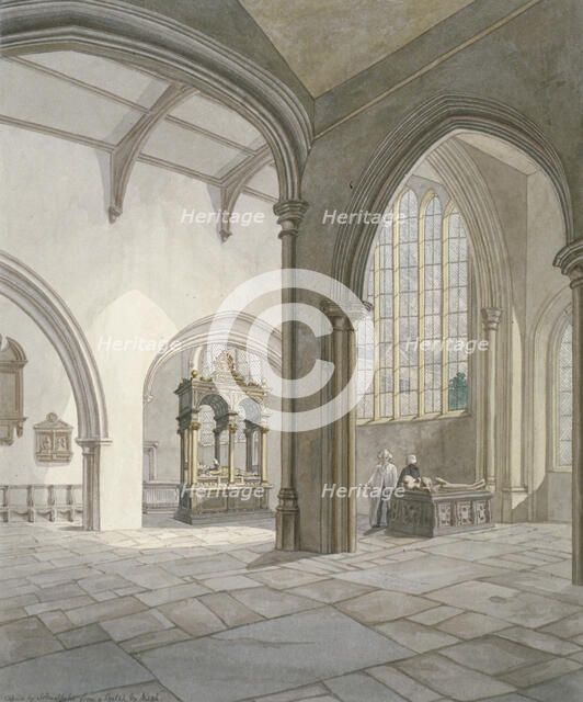Interior south-west view of the Church of St Helen, Bishopsgate, City of London, 1820. Artist: Frederick Nash