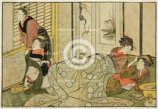 Interior Scene on a Snowy Day, from the illustrated book "Picture Book: Flowers of the Fou..., 1801. Creator: Kitagawa Utamaro.