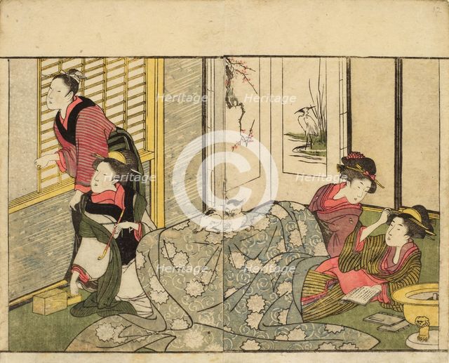 Interior Scene on a Snowy Day. From the Picture Book of Flowers of the Four Seasons..., 1801. Creator: Utamaro, Kitagawa (1753-1806).