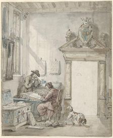 Interior scene with man at a writing desk, 1763-1826. Creator: Abraham van Strij