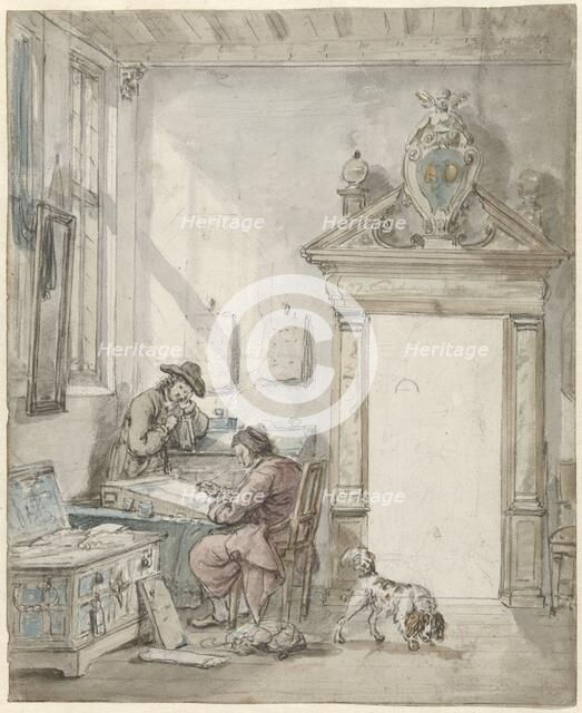 Interior scene with man at a writing desk, 1763-1826.  Creator: Abraham van Strij.