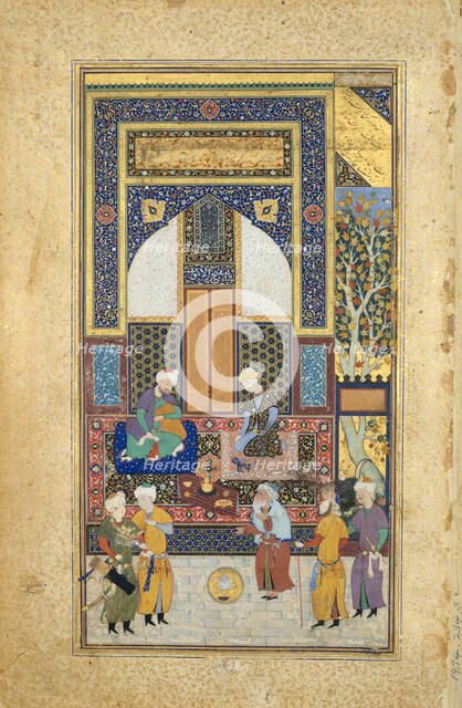 Interior Reception, Folio 36r from a Bustan of Sa'di, ca. 1525-35. Creator: Shaikh Zada.