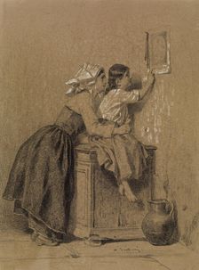 Interior, Woman and Child, c1835. Creator: Alexandre-Marie Guillemin