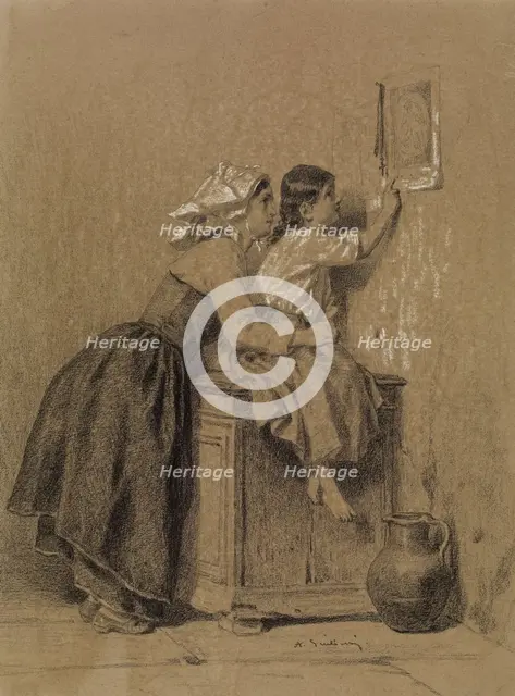 Interior, Woman and Child, c1835. Creator: Alexandre-Marie Guillemin.