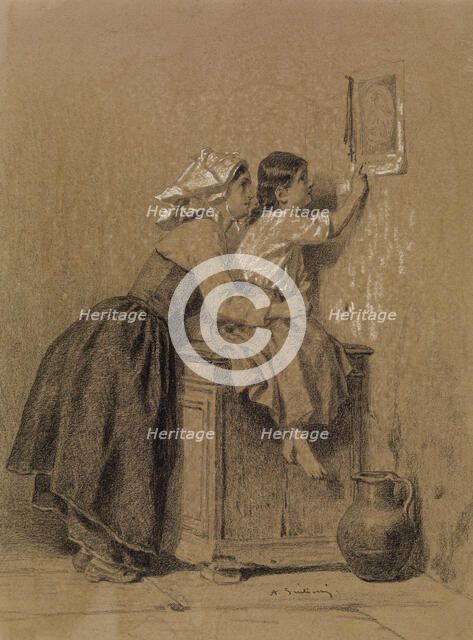 Interior, Woman and Child, c1835. Creator: Alexandre-Marie Guillemin.