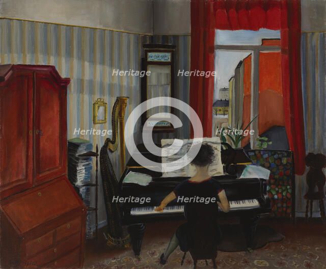Interior, Woman Playing the Piano, 1931. Creator: Sulho Sipila.