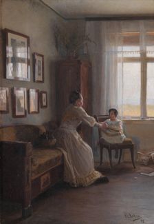 Interior with the Artist's Wife and Child, 1892. Creator: Georg Nicolai Achen