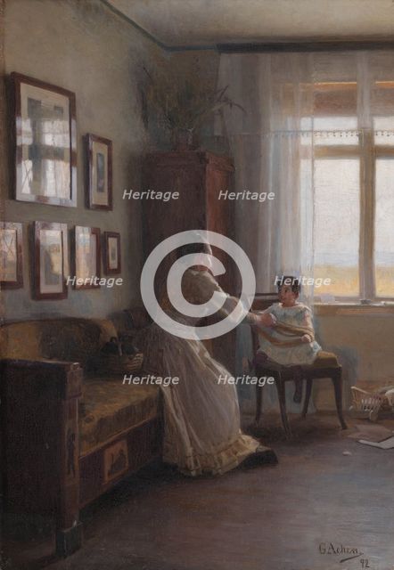 Interior with the Artist's Wife and Child, 1892. Creator: Georg Nicolai Achen.