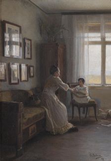 Interior with the Artist's Wife and Child, 1892. Creator: Georg Nicolai Achen