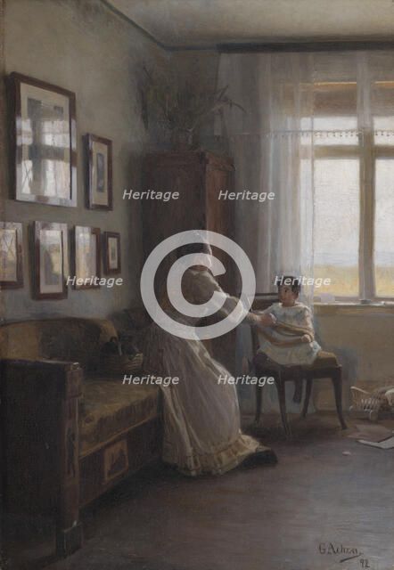 Interior with the Artist's Wife and Child, 1892. Creator: Georg Nicolai Achen.