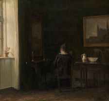 Interior with the Artist's Wife Emilie Heise, 1903. Creator: Carl Holsoe