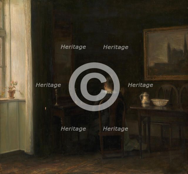 Interior with the Artist's Wife Emilie Heise, 1903. Creator: Carl Holsoe.