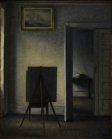 Interior with the Artist's Easel, 1910. Creator: Hammershøi, Vilhelm (1864-1916)
