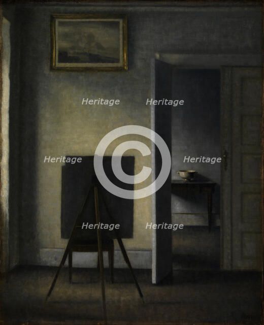 Interior with the Artist's Easel, 1910. Creator: Hammershøi, Vilhelm (1864-1916).