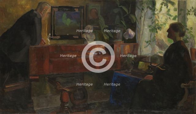 Interior with the Artists Oluf and Kris Wold-Torne, 1900-1904. Creator: Thorvald Erichsen.