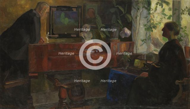 Interior with the Artists Oluf and Kris Wold-Torne, 1900-1904. Creator: Thorvald Erichsen.