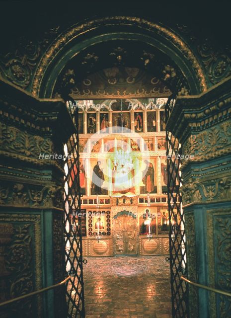 Interior with the iconostasis in the Annunciation Cathedral in the Moscow Kremlin, 14th-15th cen.. Artist: Old Russian Architecture  