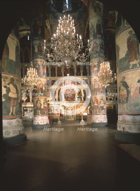 Interior with the iconostasis in the Assumption of the Blessed Virgin Cathedral in the Moscow Kremlin, 14th-15th cen.. Artist: Old Russian Architecture  