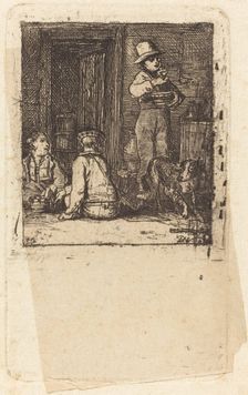 Interior with Three Boys and a Dog, c. 1813. Creator: David Wilkie