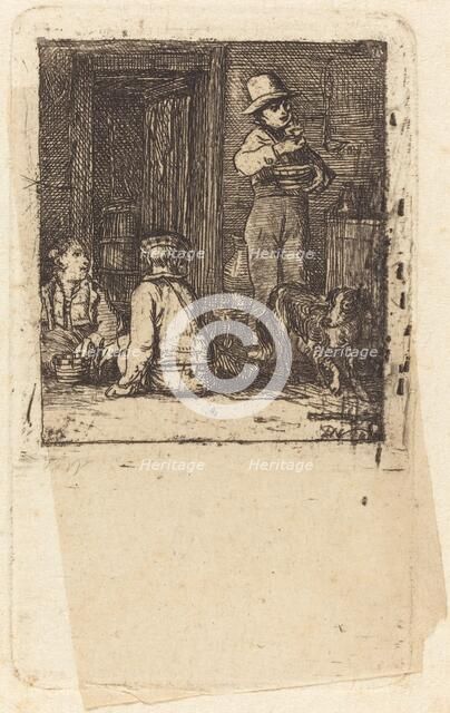 Interior with Three Boys and a Dog, c. 1813. Creator: David Wilkie.