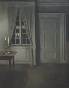 Interior with Two Candles. Artist: Hammershøi, Vilhelm (1864-1916)