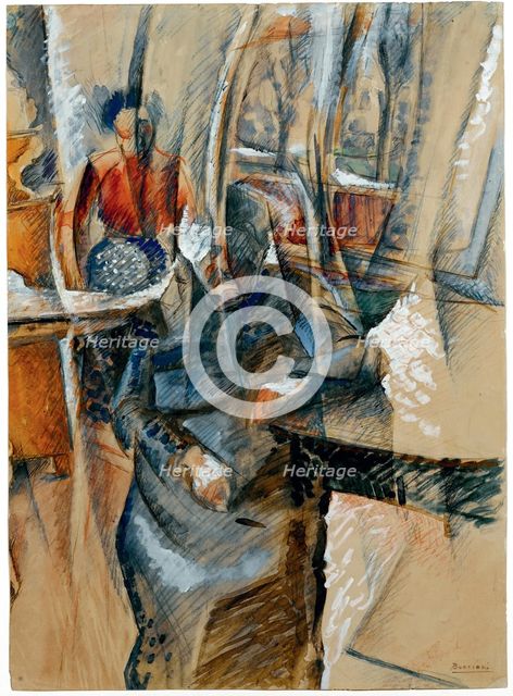 Interior with two female figures, 1916. Creator: Boccioni, Umberto (1882-1916).