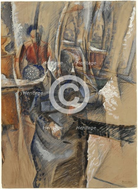 Interior with two female figures.