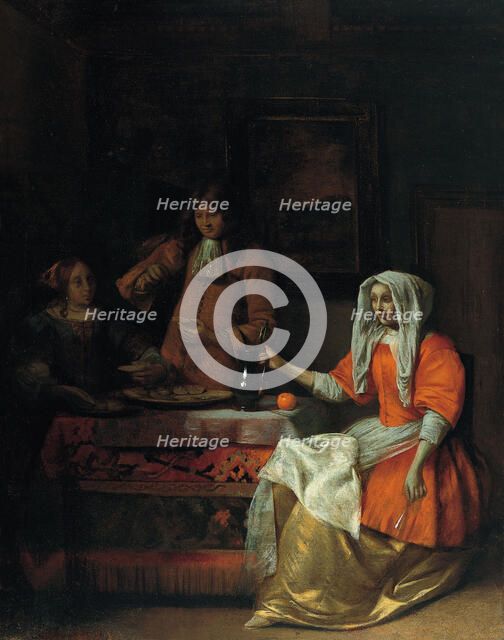 Interior with Two Women and a Man Drinking and Eating Oysters. Artist: Hooch, Pieter, de (1629-1684)