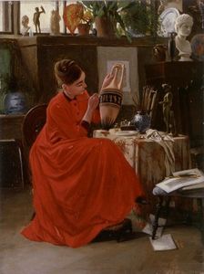 Interior with Vase Painter. Creator: Severin Falkman