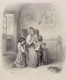 Interior with Woman Teaching Two Children, 1861-1865 (?). Creator: Paul Seignac