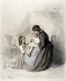 Interior with Woman Teaching Child to Pray, 1819-1886. Creator: Pierre Edouard Frere