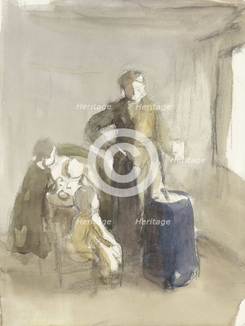 Interior with woman and children near a churn, 1854-1914. Creator: Albert Neuhuys.