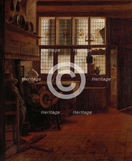 Interior with Woman at the Spinning Wheel, 1661. Creator: Esaias Boursse.