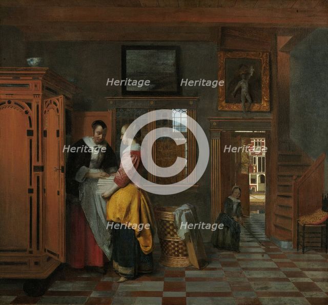 Interior with Women beside a Linen Chest, 1663. Artist: Hooch, Pieter, de (1629-1684)
