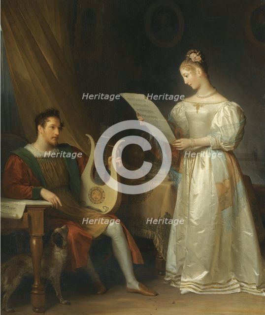 Interior with a Man holding a Lyre and a Woman with a Music Score. Artist: Gérard, Marguerite (1761-1837)