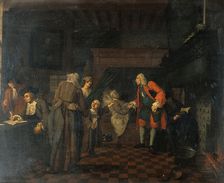 Interior with a medical practitioner attending to a sick man in the presence of other figures, 1751. Creator: Jan Josef Horemans I