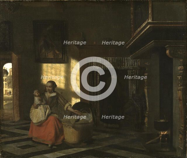 Interior with a Mother close to a Cradle, ca 1665.