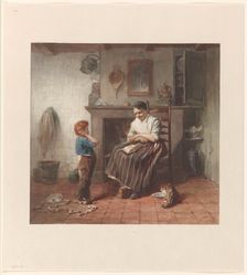 Interior with a boy and his kite, and a woman, 1869. Creator: Frederik William Zurcher