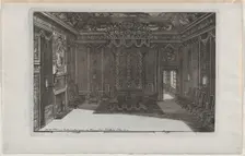 Interior with a Canopy Bed and a Row of Chairs Lining the Walls, from No..., published 1703 or 1712. Creator: Daniel Marot