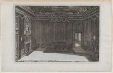 Interior with a Canopy Bed and a Row of Chairs Lining the Walls, from No..., published 1703 or 1712. Creator: Daniel Marot
