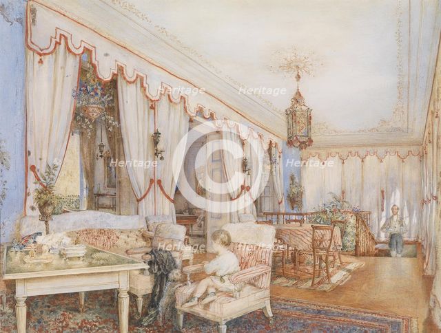 Interior with a child playing with a dog, 1846.