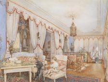 Interior with a child playing with a dog, 1846