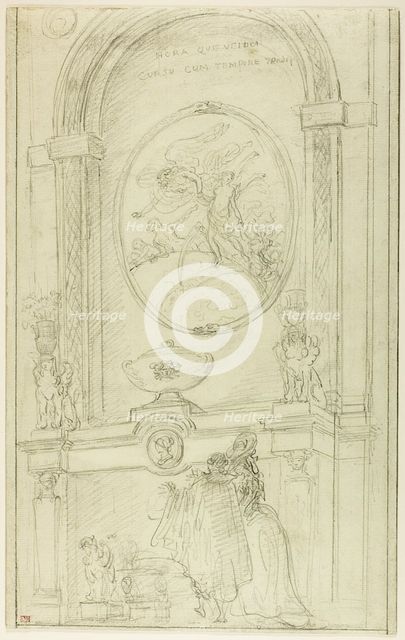 Interior with a Couple Before a Chimney-Piece, c. 1785. Creator: Hubert Robert.